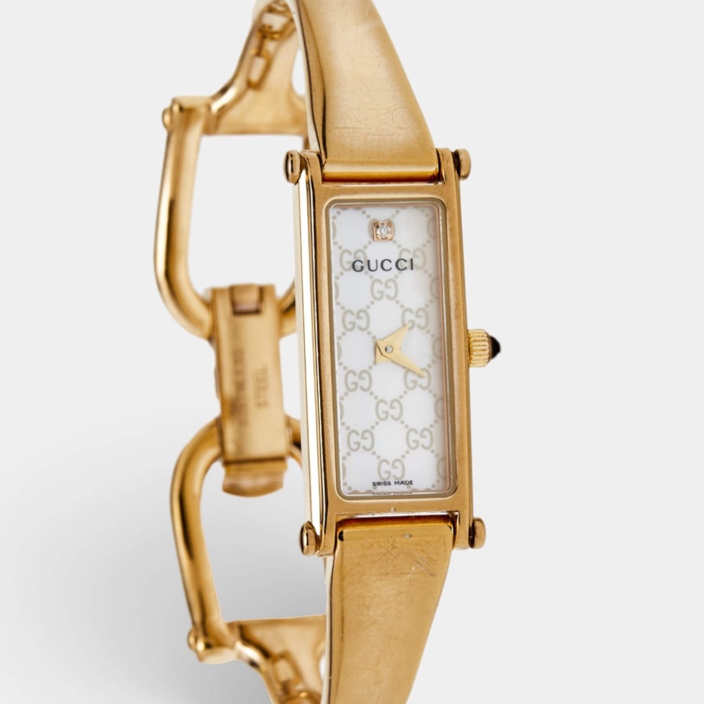 Vintage Gucci Watch gold tone watch white mother of pearl dainty bracelet watch - Picture 4 of 11
